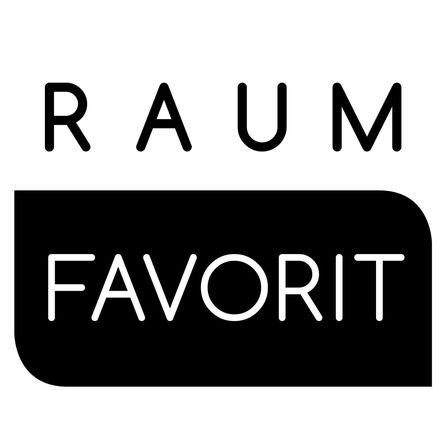 Ein schwarz-weißes Bild mit dem Wort 'RAUM' in Großbuchstaben über 'FAVORIT' ebenfalls in Großbuchstaben, beide auf weißem Hintergrund.