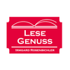Ein rotes Logo für 'Lese Genuss' von Irmgard Rosenbiichler, mit einem offenen Buch und fettem Text.