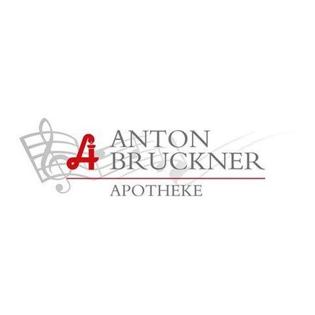 Logo für Anton Bruckner Apotheke mit einem Musiknotensymbol und dem Namen in Rot und Schwarz.