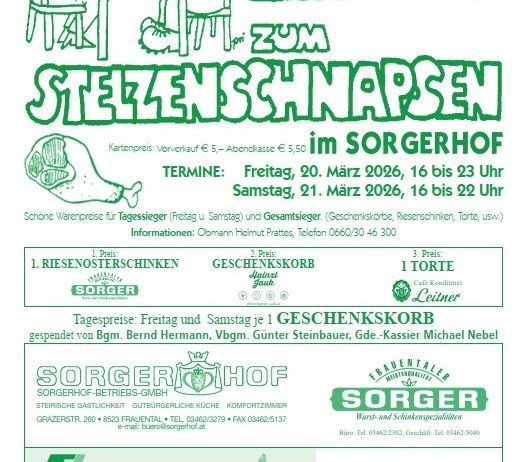 Einladungsposter für einen Standmarkt im Sorgerhof am 20. und 21. März 2026. Sonderangebote für Tages- und Gesamtbesucher. Kontaktdaten und Preisinformationen sind enthalten.