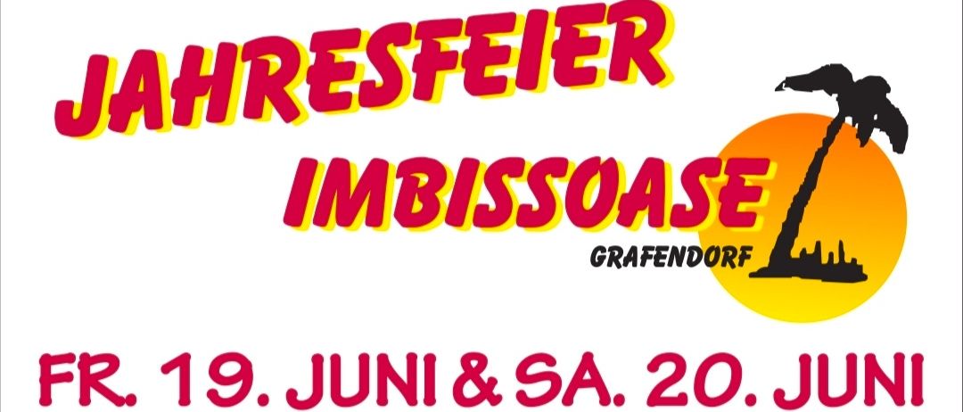 Grafendorf veranstaltet eine Imbissoaes-Veranstaltung am 19. und 20. Juni. Angeboten werden gegrillte Speisen, Sprizer-Variationen, Cocktails und Fassbier. Barmixgetränke kosten 2,90€.