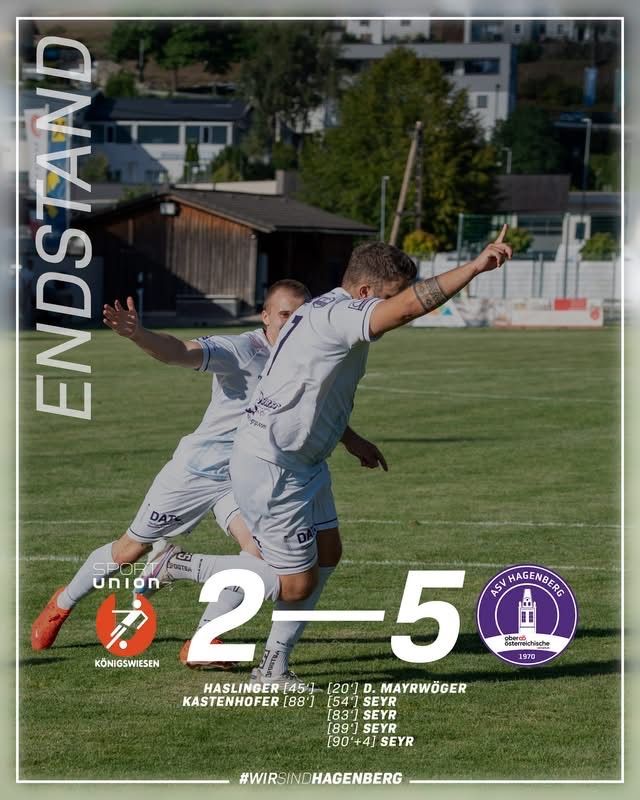 Two soccer players in white uniforms are playing on a field. One player is pointing while the other is looking at him. The score is 2-5.