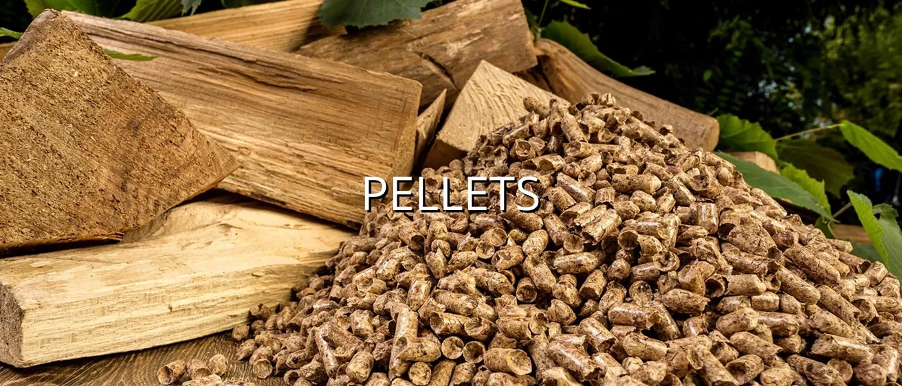 Ein Haufen Holzpellets wird gezeigt. Sie sind braun und scheinen komprimiert zu sein. Das Bild hat einen dunklen Hintergrund.