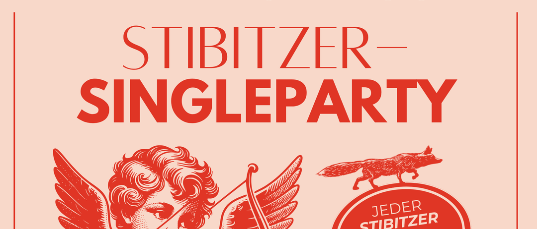An advertisement for a single party on August 21st featuring a Cupid figure with a bow and arrow and two bottles of Stibitzer drinks.