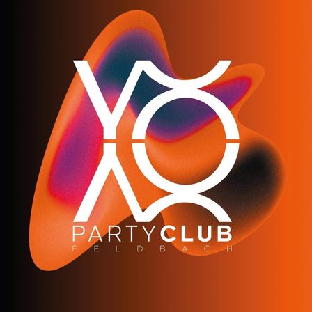 Ein lebhaftes Logo für Feldbach Party Club, mit einem einzigartigen Symbol in Weiß auf einem farbenfrohen Hintergrund.