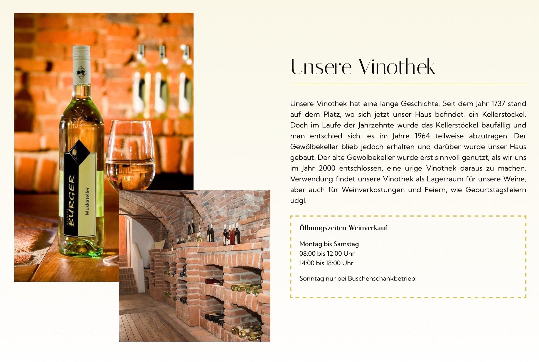 Ein Weinkeller mit Flaschen und einem Weinglas. Unsere Vinothek hat eine lange Geschichte. Öffnungszeiten Weinverkauf.