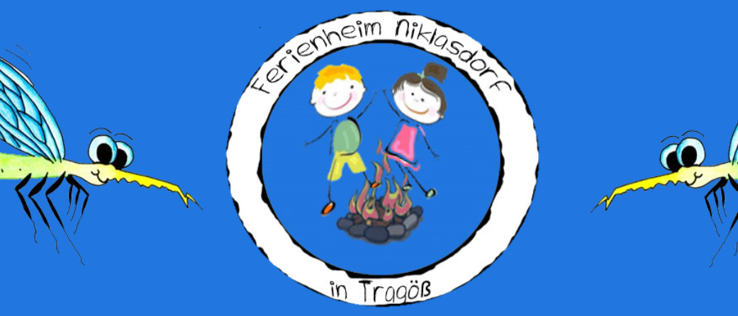 Eine Illustration zeigt zwei Kinder neben einem Lagerfeuer mit 'Vereinheim Niklasdorf' darum herum, angesiedelt in Tragöß.