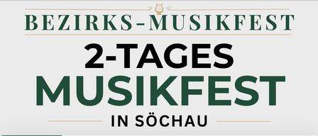 Plakat für ein 2-tägiges Musikfestival in Sochau. Es zeigt Marschmusik, Blaskapellenparade, Volksmusikkonzerte und Frühschoppen mit der Bundesmusikkapelle Kundl aus Tirol. Termine: 27.-28. Juni.