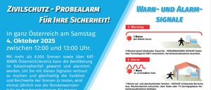 Am Samstag, 2025, findet in Österreich ein Alarmtest für Sirenen statt. Um 12:00 und 13:00 Uhr ertönen 8.000 Sirenen und Radio für 3 Minuten. Dies dient zur Überprüfung des Systems und zur Gewährleistung der Einsatzbereitschaft.