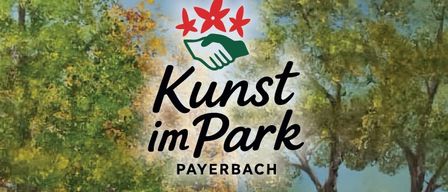 Veranstaltungsplakat für Kunst im Park mit Gemälden von Renate Klawats. Datum: 9. August 2025, Beginn um 14 Uhr. Aktivitäten umfassen Lesung von Harald Pesata, Austropop mit Manfred Hofmann und ein Meet & Greet mit den Künstlern.