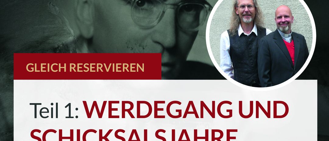 Werbeplakat mit zwei Männern im Hintergrund. Der erste Teil ist am 20. August um 19 Uhr, und der zweite Teil ist am 22. August um 19 Uhr.