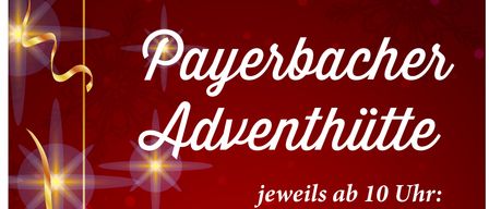 Ein rotes Plakat kündigt Adventveranstaltungen an. Ab 10 Uhr finden Veranstaltungen an mehreren Sonntagen, Montagen und Freitagen statt. Krampus und Nikolo sind für Freitag, den 5. Dezember um 16 Uhr geplant.