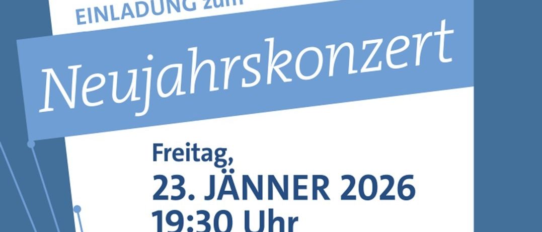 Einladung zum Neujahrskonzert. Freitag, 23. JÄNNER 2026, 19:30 Uhr im Kulturschloss Reichenau. Kammerorchester der Musikschule Oberes Schwarzatal spielt. Programm von ORF Radio Niederösterreich Moderator Thomas Schwarzmann geleitet. Tickets im Rathaus Reichenau erhältlich.