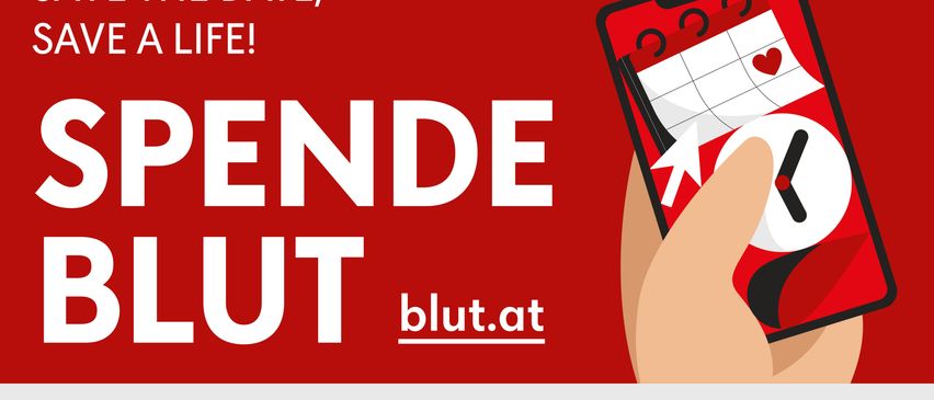 Blood donation event in Payerbach Ghega Hall on April 26, 2026. Times: 10:00-12:30 and 13:30-15:00. QR code for appointment.