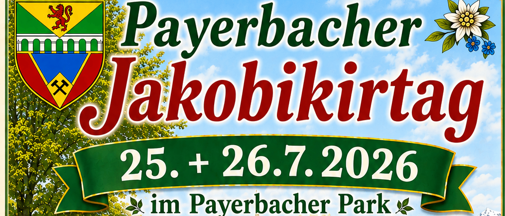Plakat für die Jakobimesse am 25. und 26. Juli 2026. Beinhaltet einen Karussellbetrieb, Musikveranstaltungen und einen Gottesdienst.