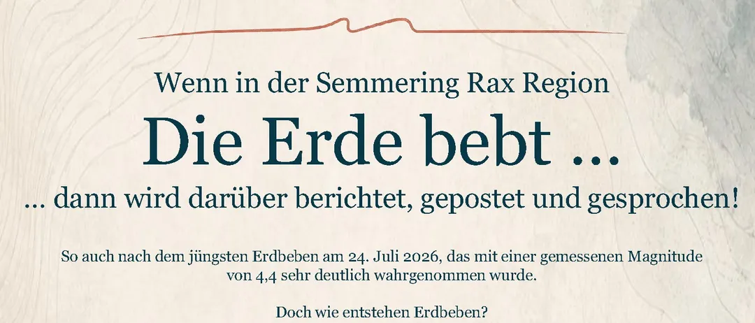 Plakat mit Bergen und Wellenmuster. Text: '...dann wird darüber berichtet, gepostet und gesprochen!' Datum: 04.11.2026 um 18:00. Kontaktinformationen enthalten.