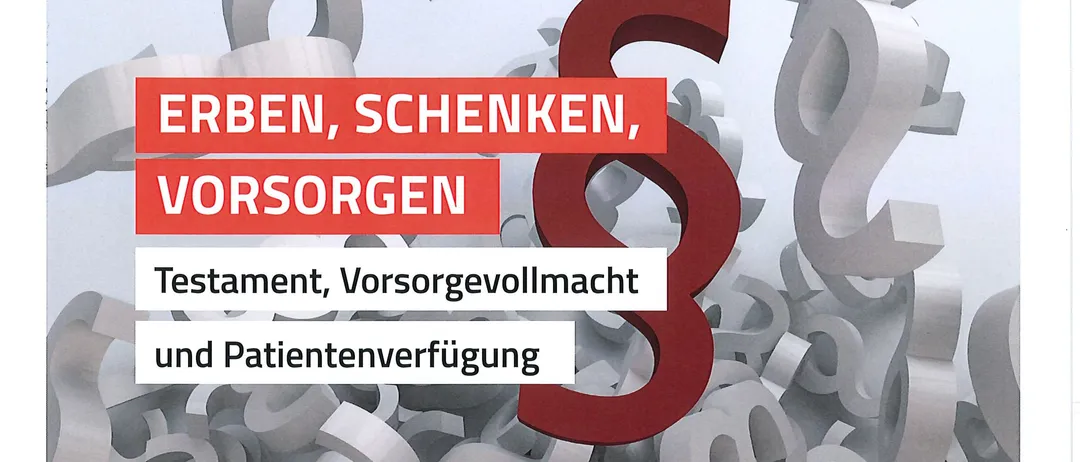 Ein roter Plakat mit weißem Text auf weißem Hintergrund. Das Plakat enthält Informationen über einen Vortrag und eine Beratung am 10. November 2026 um 18:00 Uhr in Neunkirchen. Der Redner ist Dr. Florian Hafner, ein Notar.