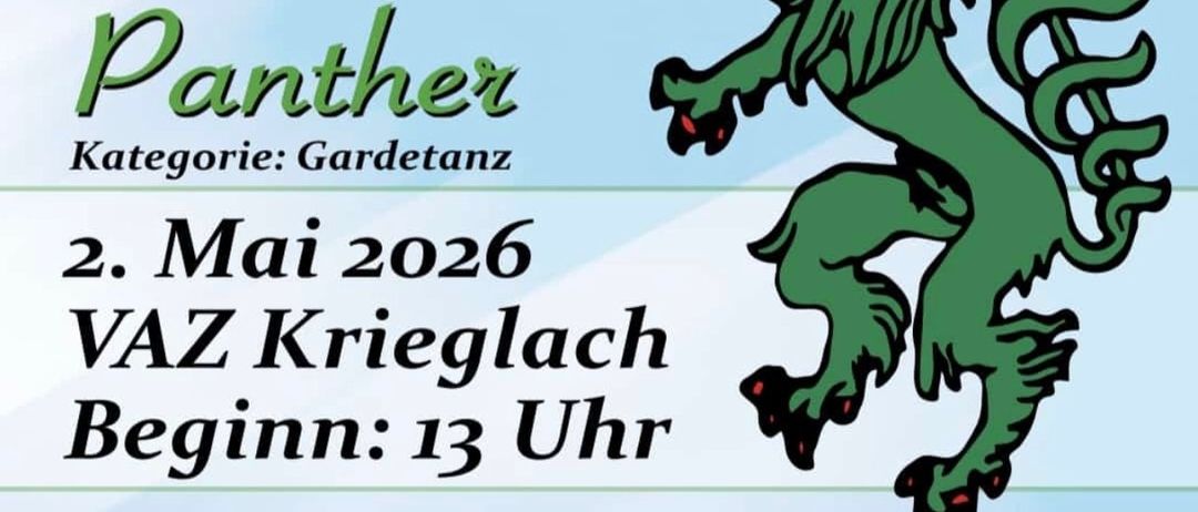 Poster für Gartentanz-Kategorie mit einem grünen Panther und Veranstaltungsdetails einschließlich Datum, Ort und Uhrzeit. Veranstaltungsname, Sponsorenlogos und Kontaktdaten sind ebenfalls enthalten.