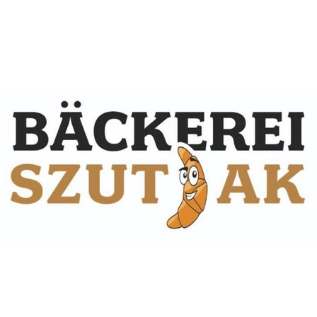 Das Logo der Bäckerei namens Backerei Szut Ak, mit einem lächelnden Gebäck und dem Markennamen in einer verspielten Schrift.