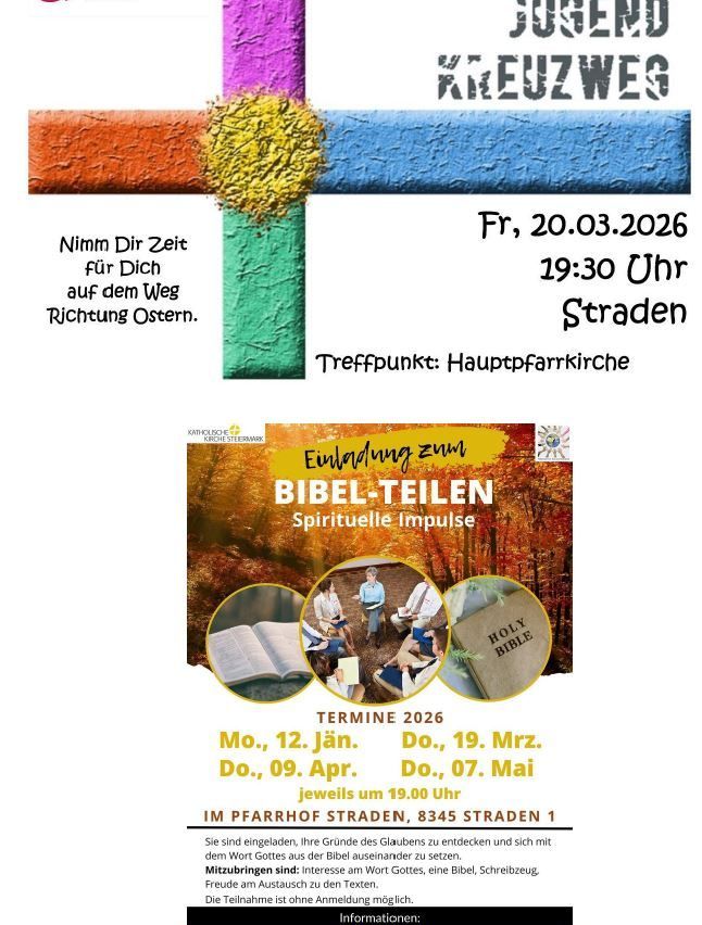 Plakat bewirbt eine Reihe von Bibelstudien-Sitzungen und lädt Teilnehmer ein, ihren Glauben zu erforschen. Gelistete Termine sind angegeben. Treffpunkt ist die Hauptkirche.