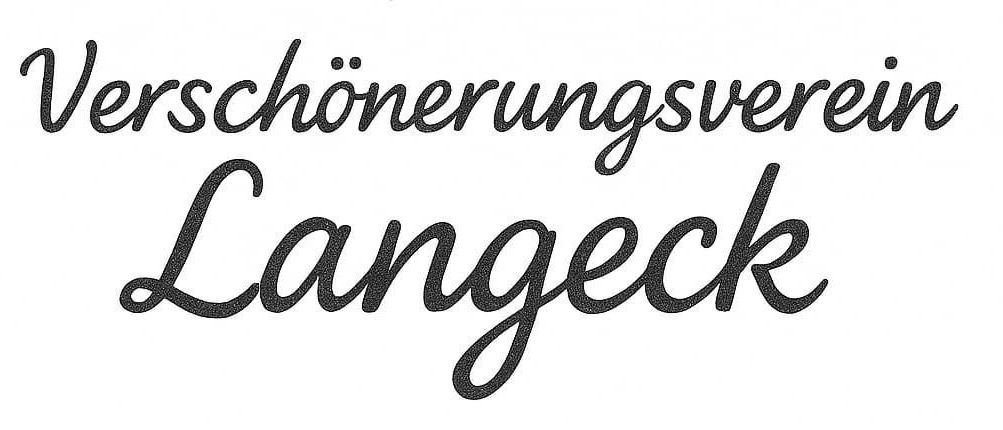 Eine Zeichnung eines Hauses mit einem Baum und dem Namen 'Verschönerungsverein Langeck' darunter geschrieben.