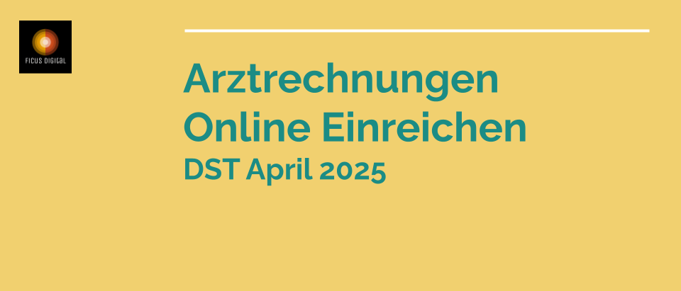 Eine gelbe Seite mit einer Überschrift, die 'Arztrechnungen Online Einreichen DST April 2025' lautet und einem Copyright-Symbol mit dem Text 'Hyeri Rhim Bsc. B' unten.