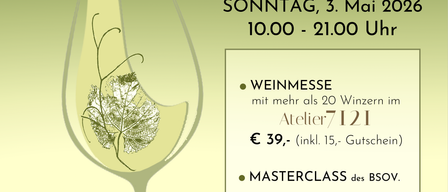 Plakat für die Weinmesse Moments of Wine am Sonntag, 3. Mai 2026, 10:00 - 21:00 Uhr. Bietet Weinverkostung mit über 20 Weinen für 39€ und ein 5-Gänge-Winzer-Abendessen für 89€.