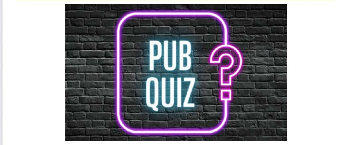 Ein Neonschild mit 'PUB QUIZ' in Weiß auf einem Ziegelsteinwand. Über dem Titel befindet sich ein Apfel-Symbol.
