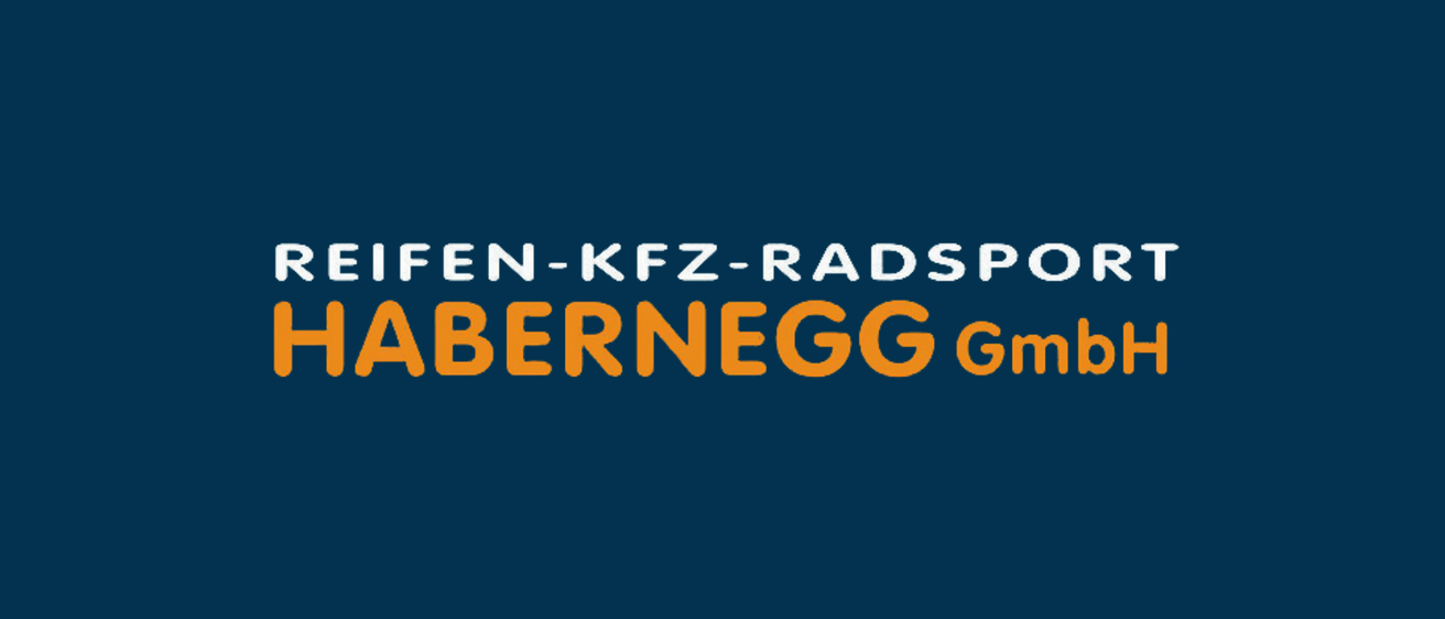 Das Logo von Reifen-Kfz-Radsport HabernegG GmbH ist auf blauem Hintergrund dargestellt. Der Firmenname ist in fetter, weißer Schrift geschrieben.