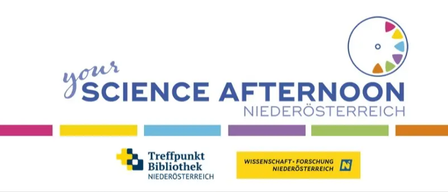 Ihr Wissenschaftsnachmittag in Niederosterreich, mit Treffpunkt Bibliothek, und Logos fur Treffpunkt Bibliothek Niederosterreich und Wissenschaft Forschung Niederosterreich.
