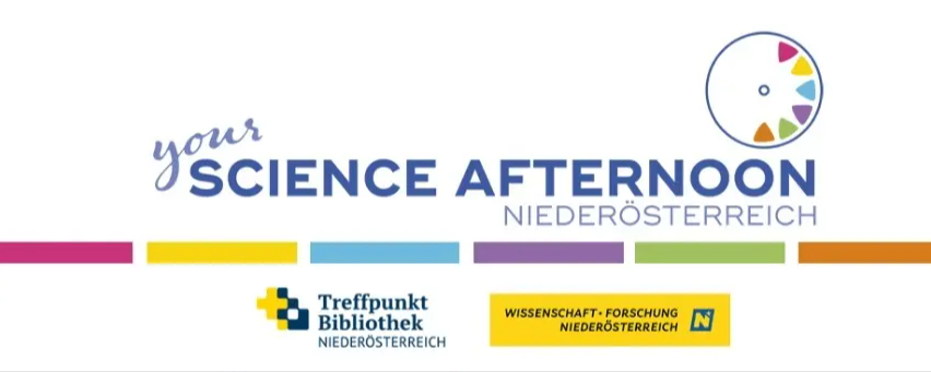 Ihr Wissenschaftsnachmittag in Niederosterreich, mit Treffpunkt Bibliothek, und Logos fur Treffpunkt Bibliothek Niederosterreich und Wissenschaft Forschung Niederosterreich.