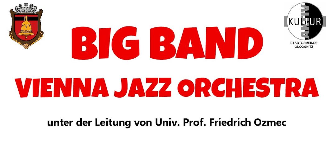 Plakat für das Konzert des Vienna Jazz Orchestra am 21. März 2026. Zeigt Musiker, die auf der Bühne spielen.