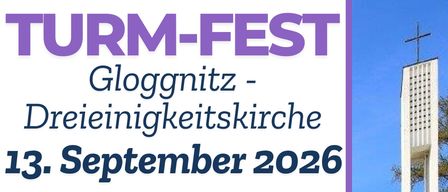 Plakat für die Dreieinigkeitskirche-Veranstaltung am 13. September 2026, Beginn um 9:30 Uhr mit einem Verabschiedungsgottesdienst für Senior Pfarrer Markus Lintner. Beinhaltet einen Kindergottesdienst und die Einführung eines neuen Pfarrers.
