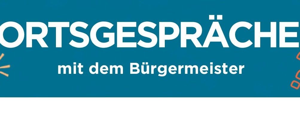 Ein blauer Banner mit weißem Text, der 'RTSGESPRAC mit dem Bürgermeister' lautet. Der Text ist zentriert auf dem Banner.