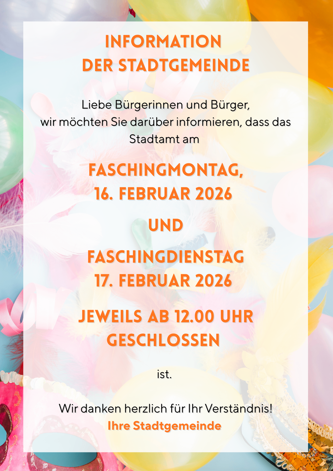 FaschingMontaggeschlossen