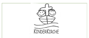 Ein Einladungsposter für einen Familiengottesdienst vom Kinderliturgie-Team, geplant für den 14. Dezember 2025 um 9:15 Uhr in der Pfarrkirche. Das Poster zeigt eine Bootsillustration mit Kindern und den Text 'KINDERKIRCHE'. Die Einladung richtet sich an alle von klein bis groß.