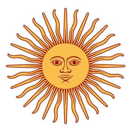 Eine lebendige Darstellung der Sonne mit menschlichem Gesicht, umgeben von strahlenden Sonnenstrahlen, vor weißem Hintergrund.