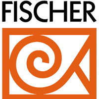 Ein schwarzer Hintergrund mit einem orangefarbenen 'Fischer'-Logo. Darunter ein orangefarbenes 'A'-Symbol und der Text 'Die Stiege'.