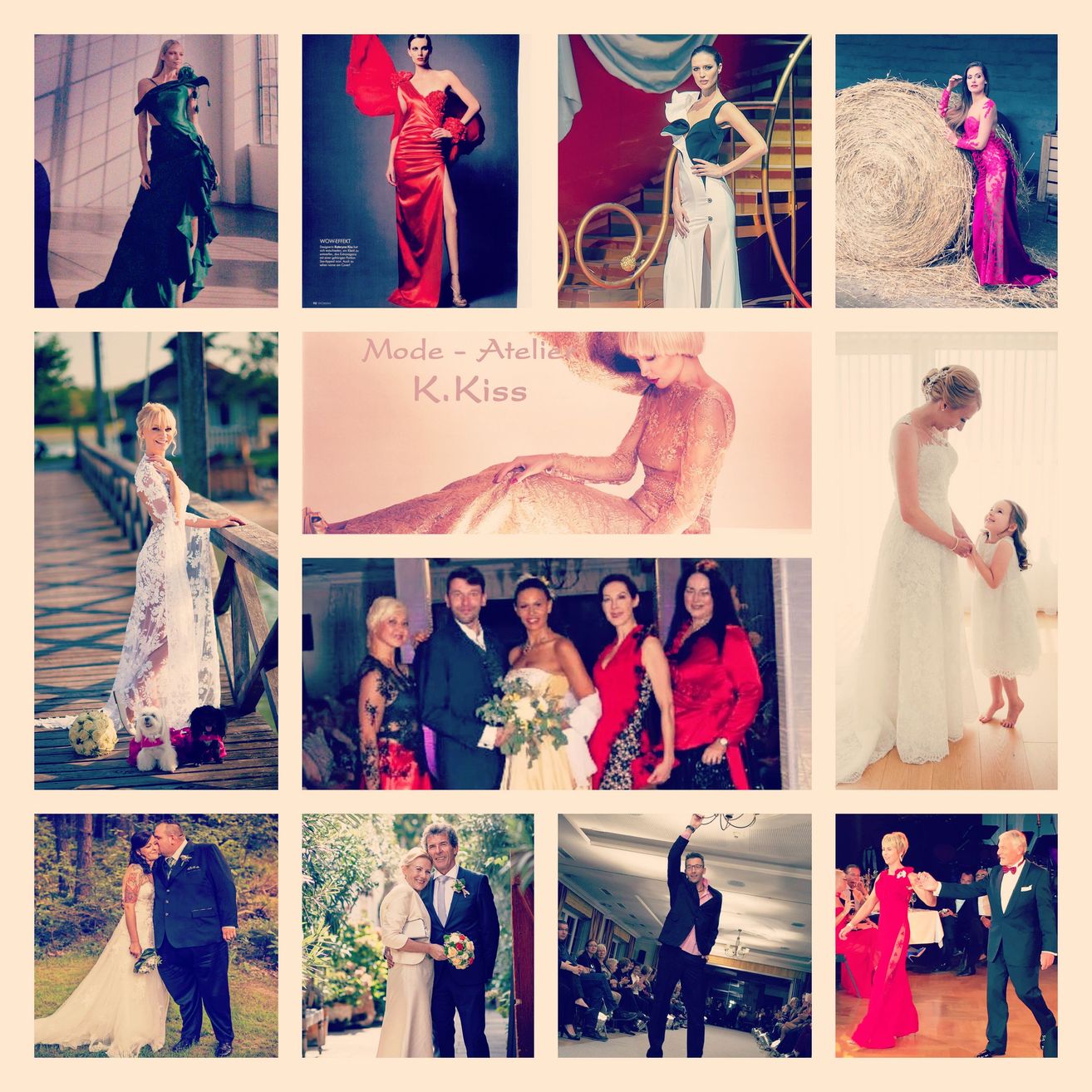 Bild enthält, Dress, Fashion, Formal Wear, Gown, Wedding Gown, Collage, Evening Dress, Adult, Person, Woman