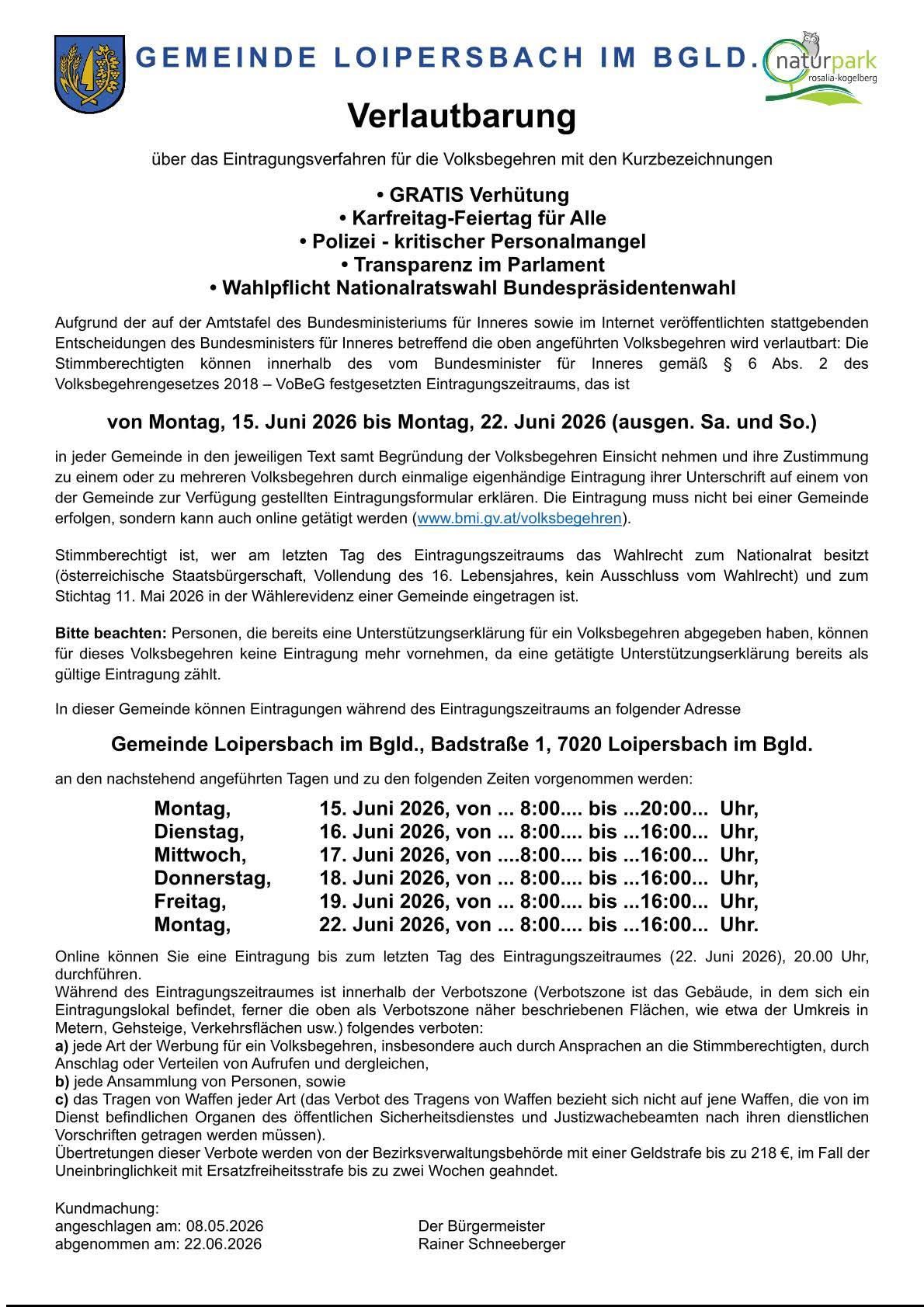 Ein Dokument kündigt eine kostenlose Registrierung für nationale und Präsidentschaftswahlen an und gibt Details zur Wahlberechtigung und zum Registrierungsprozess an, mit spezifischen Daten und Zeiten in Loipersdorf, Österreich. Die Registrierung steht offen für diejenigen, die die Kriterien für das Wahlrecht erfüllen, und kann online erfolgen.