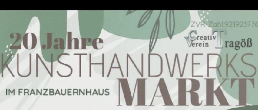 Poster with 'Jahre' and 'NSTANDWERK' in bold, green leaves in the background, and 'ZVR Zahl' at the top. 'MARK' is written in large brown letters.