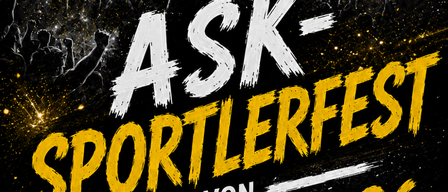 Plakat für die ASK Sportlerfest Veranstaltung am 14.-15.8.2026. Im Hintergrund jubelt eine Menge.