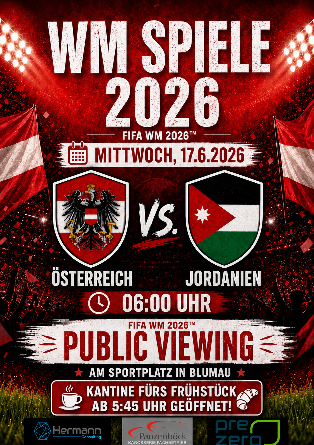 Austria vs Jordan, FIFA Women's World Cup 2026, June 17, 2026, at 6:00 PM, public viewing at the sports stadium in Blumauer Platz.