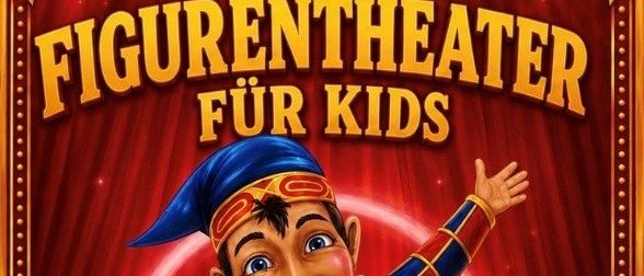 Figurentheater für Kinder. Ein Clown in buntem Kostüm tritt im Pfarrsaal am Donnerstag, 2. Juni um 16:00 Uhr auf. QR-Code vorhanden.