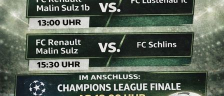 Plakat für den 23. Spieltag am 30. Mai 2026. Zwei Fußballspiele geplant, gefolgt vom Finale der Champions League.
