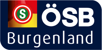 Das OSB Burgenland Logo zeigt einen blauen Hintergrund mit dem Text OSB Burgenland und einem kreisförmigen Symbol mit einem grünen S in der oberen linken Ecke.