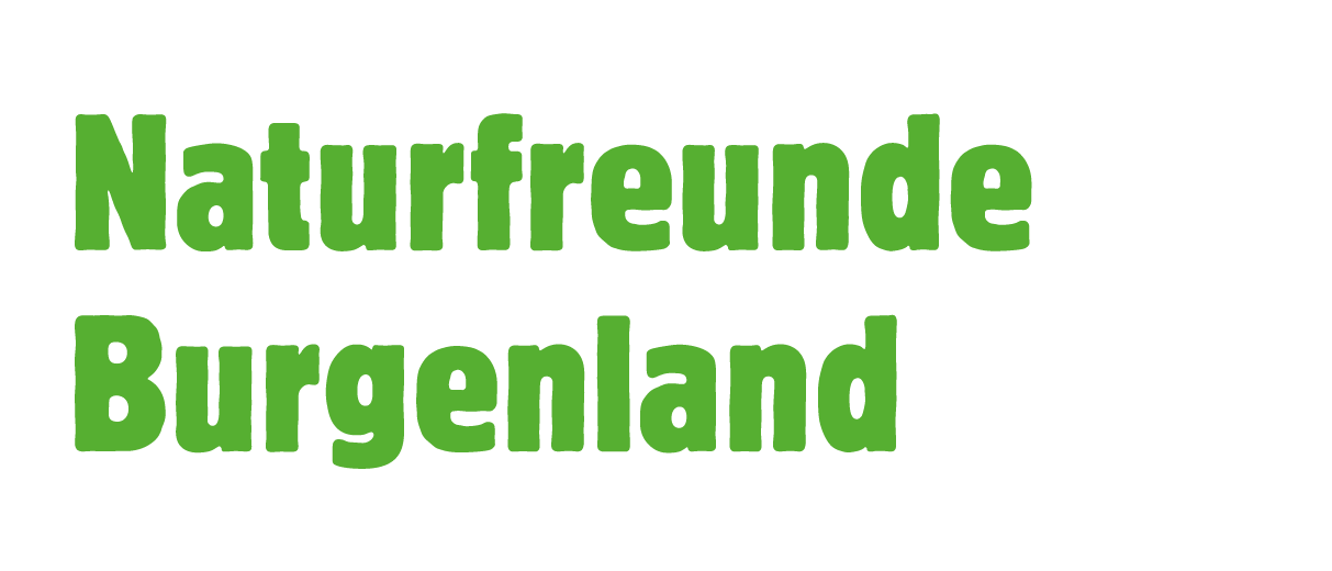 Schwarzer Hintergrund mit grünem Text. Die Wörter sind 'Naturfreun' und 'Burgenland'.
