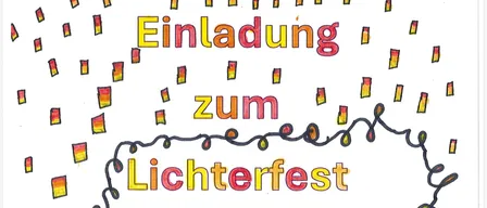 Ein Einladungsposter für das 'Zum Lichterfest'-Event von Kindergarten und Volksschule Mettersdorf. Es findet am Freitag, 21. November 2025, um 17:30 Uhr statt. Der Eintritt schließt um 17:00 Uhr. Die Veranstaltung findet in der Mettersdorfer Kultur- und Sporthalle statt. Vor Beginn der Aufführung können Besucher die Buchausstellung des Elternvereins in der Halle erkunden.