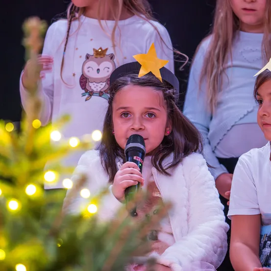 Microphone, Child, Female, Girl, Person, People, Finger, Face, Head, Crowd