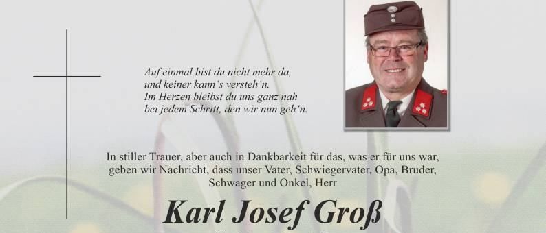Ein Nachruf auf Karl Josef Grof, Tischlermeister, der am 11. Juli 2026 verstarb. Der Nachruf enthält Informationen über seine Beerdigung und die Termine für persönliche Abschiede.
